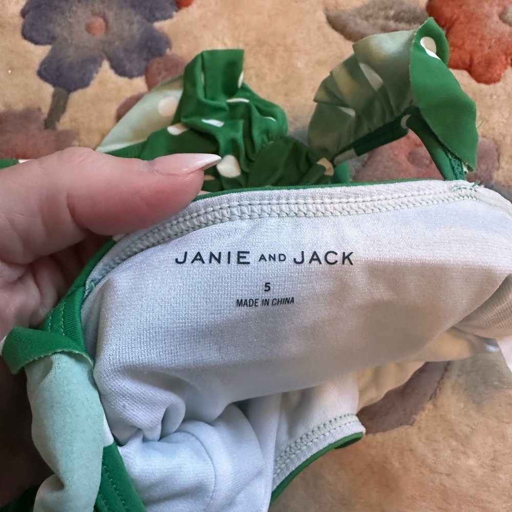 Janie and Jack Green and White Polka Dot One Piece Swimsuit - Picture 2 of 3